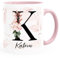 SpecialMeKaffee-Tasse Monogramm Initiale mit Namen personalisiert Blumen Blüten Dekor Floral Buchstabe floral weiss-innen-rosa standard