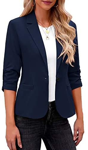 Roskiky Damen Blazer Jacke Frühling Sportlich Elegant Mantel Herbst Navy Blue M