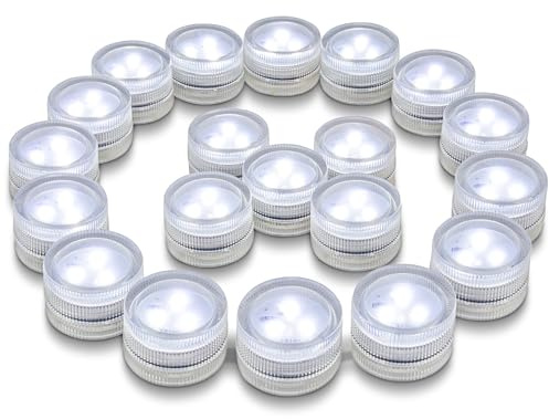 JT JUSTIME Submersible LED Lights, 20 Pack Waterproof Mini Tea Lights Candles Battery Operated for Vase, Bath, Hot Tub, Pond, Valentines Day Decor, Indoor Outdoor Party Table Centerpieces (White)