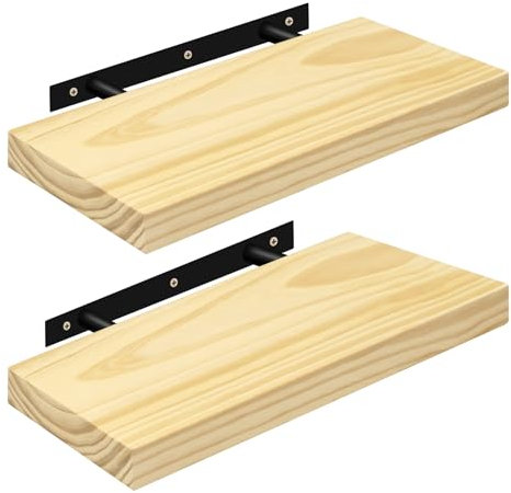 eSituro Étagères Murales Suspendue, Lot de 2, Pin Massif, Étagères Flottantes pour Salon, Cuisine, Tablette Murale en Bois, Décoration pour Chambre à Coucher, Moderne, Fixation Invisible, 40cm