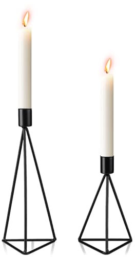 Salubohum 2 Stück Kerzenständer, Kerzenhalter, Metall Deko Kerzenständer, Kerzenhalter für Stabkerzen, 2 Größen, für Wohnzimmer, Hochzeit, Abendessen Dekoration (Schwarz), B110