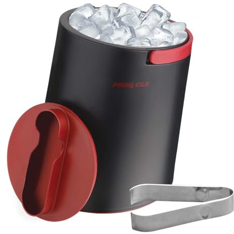 PINNACLE Insulated ice bucket for parties with Tong that fit into Lid - Stainless Steel ice bucket for cocktail bar with Collapsible Handles for indoor/outdoor bar, BPA Free (Red)