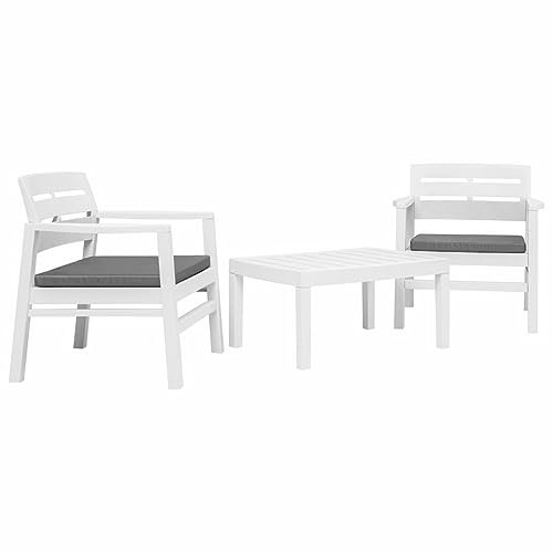 Rantry 3-TLG. Garten Essgruppe Sitzgruppe Gartenmöbel Set Sitzgarnitur Gartengarnitur Möbel Gartenset Gartenmöbel Balkonmöbel Terrassemöbel Weiß Kunststoff