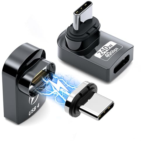 DuHeSin Lot de 2 adaptateurs magnétiques USB C 240 W à angle droit 24 broches avec USB4 40 Gbit/s 8K 60 Hz pour Thunderbolt 3/4, MacBook Pro/Air, Switch et autres appareils de type C
