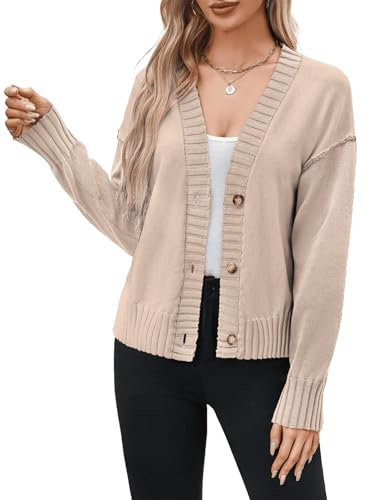 Zeagoo Strickjacke Damen Kurz Open Front Cardigan Langarm Elegant V-Ausschnitt Jacke Winter Kaffee XXL