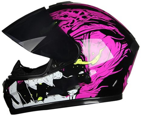 RUYICZB Motorcycle Helmet with Tinted Visors DOT/ECE Approved Full Face Motorcycle Helmet, Motorbike Moped Street Bike Racing Helmet for Men And Women,Black And Purple,L