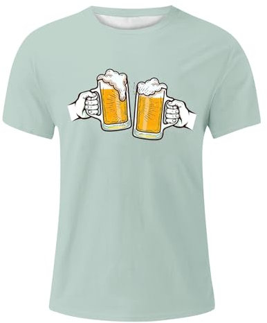 ColleeLin Tops Mit Herren T-Shirt Mode Sommer Kurzarm Top Atmungsaktiv Bequem Bier Clink Feier Bedruckt Winter Unterhemd Herren (Mint Green, M)
