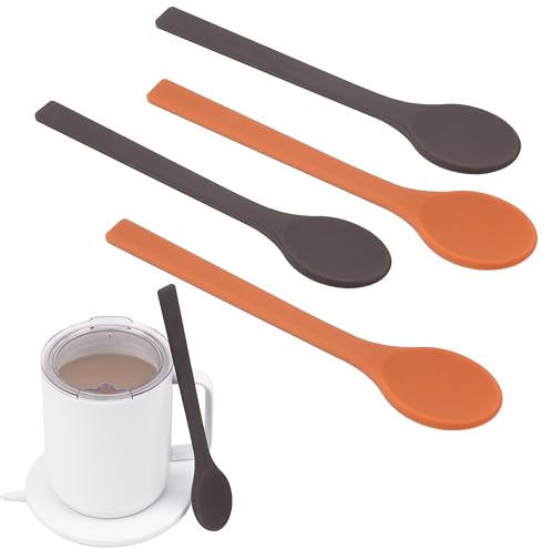 KIICII 4PCs Silicone Stirring Spoons for Coffee Tea | 6.85-Inch Coffee&Espresso Spoons| Reusable Coffee Stirrers, Coffee Accessory | Prefect for Stirring Drinks | Dishwasher Safe | Holiday Gift