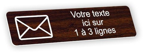 Plaque gravée personnalisée autocollante pour boîte aux letttres - motif courrier - aspect bois - format 10x2,5 cm