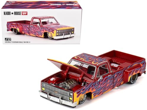 MiniGT KAIDO Chevrolet Silverado Dually On Fire V1 1:64 Diecast Model KHMG127