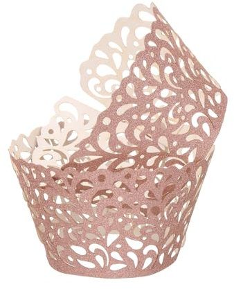 sourcing map 50 Pcs Cupcake Wrappers, Hollow Out Cupcake Liner Baking Muffins Liners Paper Cups for Wedding Birthday Party Decoration Baking Cake Desserts Rose Gold (Water Drop, Paper)