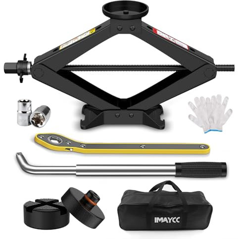 IMAYCC Car Jack Kit 2.5 Ton/5512 lbs,Universal Scissor Jack for Car with Rubber Jack Pad,Portable 2 in 1 Tire Jack Changing kit with Lug Wrench,CarEmergency Kit for SUV MPV Tesla Model Y/3/S/X