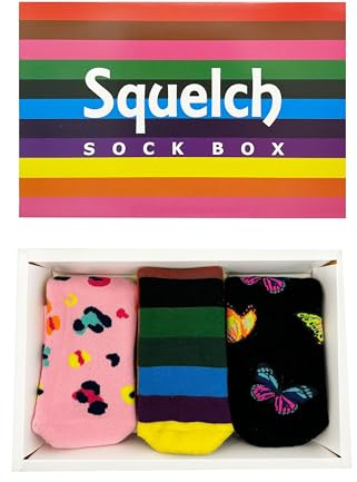 Squelch Scatole per calzini per bambini, per stivali di gomma, calzini colorati per bambini, stivali di gomma e calzini impermeabili, Età 6-8 (taglia 10-2): leopardo, farfalla e arcobaleno, 1-8 Years