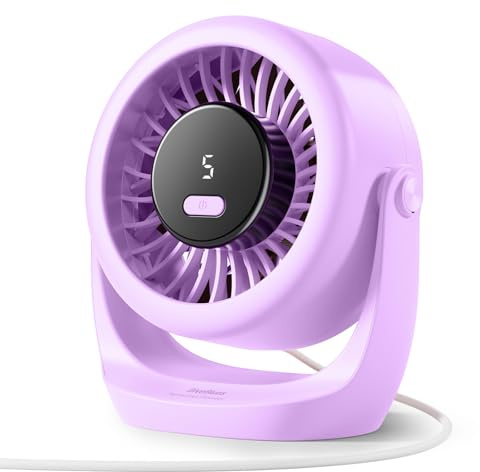 Diveblues USB Turbo Tischventilator, Ultra-Leiser Mini Ventilator, Leistungsstarker Wind, LED-Display, 5 Geschwindigkeiten, 360° drehbar, Tragbarer Ventilator für Zuhause, Büro & Outdoor – TurboBreeze