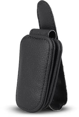 HEYNER® Brillenhalter Sonnenbrillenhalter mit Magnet für Sonnenblende Auto Universal schwarz Leder Ticket Karten Clip