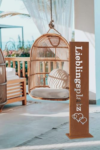 GARDIVO Lieblingsplatz schild 98cm Hoch, Gartendeko, wohndeko, Gartenschild, dekoration (Rost, Liebe)