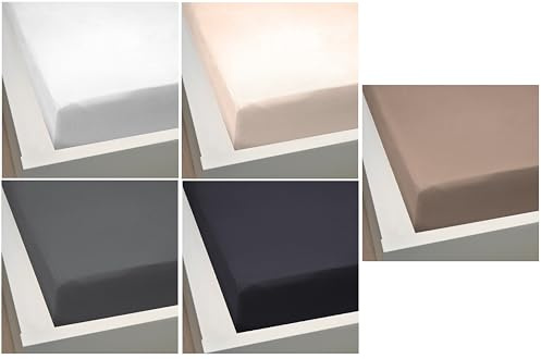 Lot de 5 Draps Housses 140x190cm Blanc Vanille Beige Gris Anthracite Noir -100% Coton -57-Fils Bonnets 23-25cm
