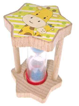 Hess Holzspielzeug 14599 - Sablier de dentiste en bois pour enfants, girafe Emil, sablier avec sable coloré, à utiliser quotidiennement lors du brossage des dents