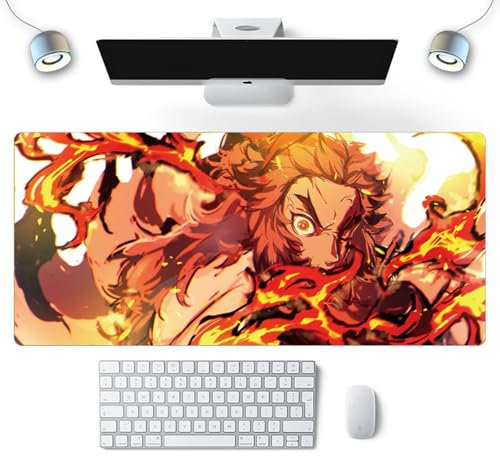 Anime Demon XXL Gaming Mousepad Gomma Giapponese Rengoku Kyoujurou Mouse Pad,3 mm Impermeabile e antiscivolo Superficie Textured 800 x 300 mm