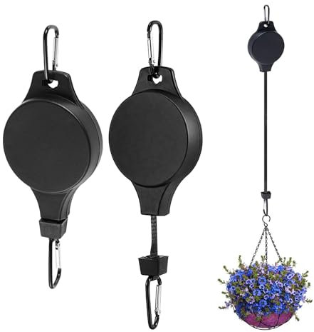 HFMYGS 2 Stück Einziehbare Pflanzenrolle, Blumenampel Einziehbarer Haken,Verstellbarer Hängetopf für Pflanzen Ampelaufzug Haken, Blumenampel-Haken, Aufhänger für Gartenkörbe