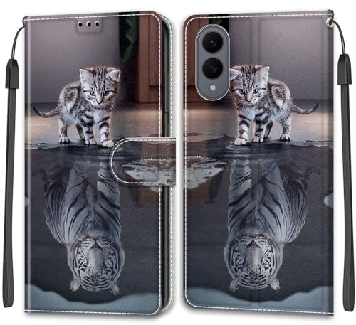 Handyhülle für Samsung Galaxy S25 Edge 5G, Katze und Tiger | Premium Leder Flip, Klappbar, Stoßfest, Magnetisch, Standfunktion, Kartenfächer, Wallet Handyhülle