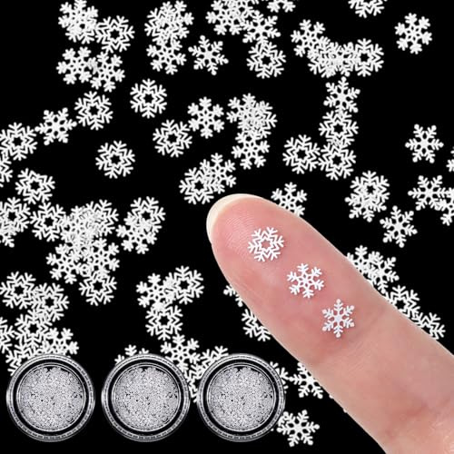 Prasacco 300 Stück Mini Schneeflocken Deko, Weiße Metall Schneeflocken Basteln 5 mm Kleine Weihnachtsverzierungen Glitzer SchneeflockenSticker für DIY Basteln, Weihnachtsdeko, Winter Party