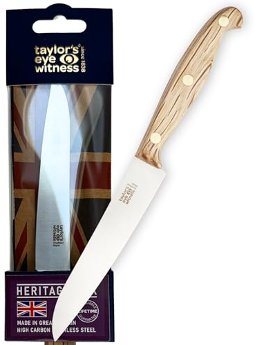 Taylors Eye Witness Sheffield Made Heritage Oak Utility Knife - High Carbon Stainless Steel Razor Sharp Blade with Full Tang, Ergonomic Wooden European Oak Handle & Brass Rivets. 17cm / 6.5in