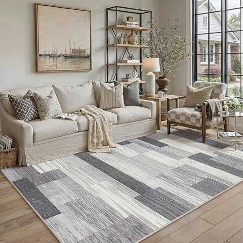 PureCozy Teppich 140x200cm Grau Waschbar Moderne | Moderner Teppiche,Waschbar,Rutschfest,Weich,Kurzflor,für Wohnzimmer,Schlafzimmer,Esszimmer,Büro
