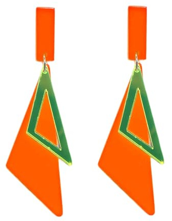 Neon Ohrringe 80er 90er 1 Paar Neon Earrings Damen Bunte Acryl Ohrringe Retro Hängend Earrings für Karneval Kostüm Zubehör, Vintage Accessoires, Mottoparty (Orange)