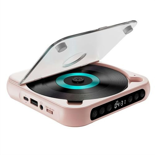 Reproductor de CD portátil con sonido Bluetooth Hi-Fi, batería recargable, compatible con CD/CD-Rw/Mp3, sin necesidad de enchufar (auriculares + orejeras) (rosa)