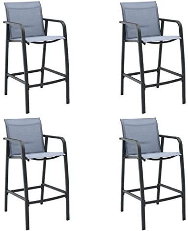 Yunovire Garten Barstühle, 4 STK. Grau Textilene, Robuster Stahlrahmen, 54x63,5x109 cm, Balkon Esszimmer Möbel Set, Witterungsbeständig für Outdoor Terrasse