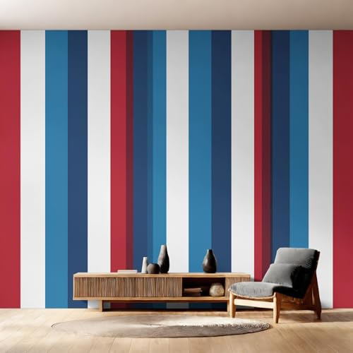 Red Blue Stripe Wallpaper Red Blue White, Modern Striped Wall Paper for Bedrooms, Home Decor Photo Wallpaper for Living Room 150x105 Non-Woven Wall Mural W20