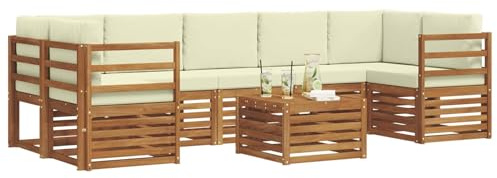 vidaXL Sofagarnituren 8 pcs Natur und Creme Massivholz Akazie, Elegantes Garten-Sofa, modernes Lounge-Set für draußen, langlebige Terrasse, gemütliche Sitzmöbel