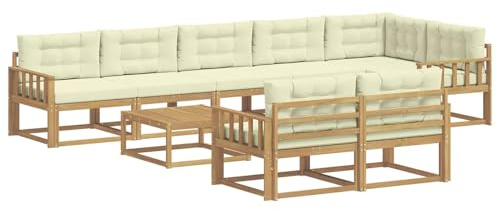 vidaXL Outdoor-Sofagarnitur 9 pcs Weiß und Creme 79 x 79 x 37 cm, Patio-Sitzgruppe, modernes Outdoor-Sofa, langlebige Gartenmöbel, wetterfestes Lounge-Set für die Terrasse