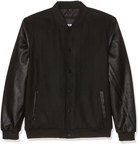 Urban Classics Herren Jacke Oldschool College Jacket, stylische Männer Collegejacke mit Kunstlederärmeln, Blk/blk, L