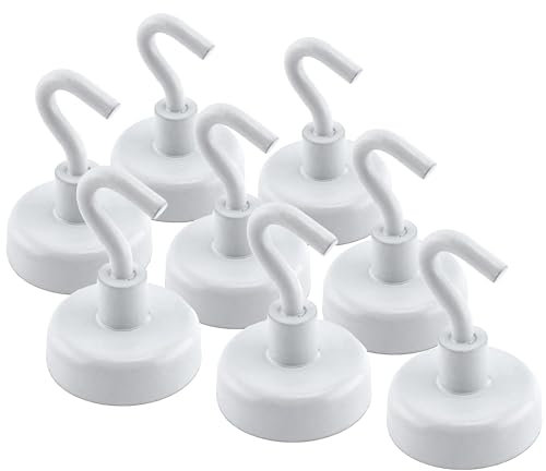 8-Pack White Enamel Compact Strong Magnetic Hook Set, 1 Diameter, 1.5” Length (MHHH9X8)