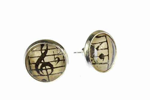 Miniblings Notenschlüssel Ohrstecker Cabochon Violinschlüssel Noten Musik 12mm - Handmade Modeschmuck I Ohrringe Stecker Ohrschmuck