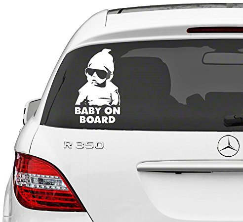 (36 x 50 cm) Vinyl Autoaufkleber Baby on Board, Kind mit Sonnenbrille im Hangover Filmposter Fenster Sticker, ablösbar, Vinyl, personalisierbar, in Geschenkbox, Farbe zufällig