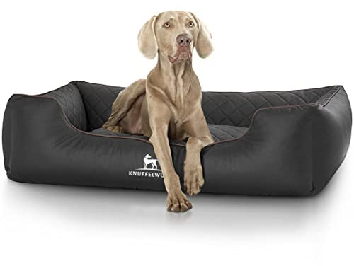 Knuffelwuff Orthopädisches Hundebett Madison aus laser-gestepptem Kunstleder M-L 85 x 63cm Schwarz - abnehmbarer Bezug - leicht zu reinigen - für große, mittelgroße und kleine Hunde