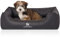 Knuffelwuff Orthopädisches Hundebett Madison aus laser-gestepptem Kunstleder M-L 85 x 63cm Schwarz - abnehmbarer Bezug - leicht zu reinigen - für große, mittelgroße und kleine Hunde