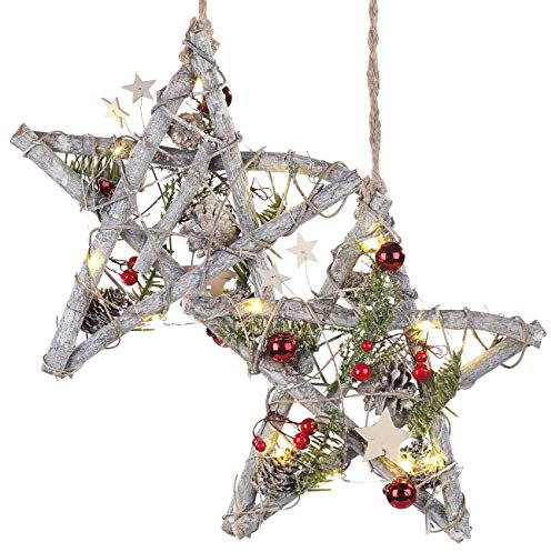 Britesta Weihnachtssterne: 2er-Set Deko-LED-Sterne, Nussholz, echte Pinienzapfen, handgefertigt (Fensterdeko Holz, Deko Weihnachtssterne, Weihnachtsbeleuchtung)