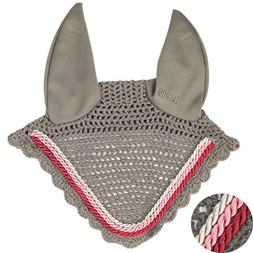 Eskadron Fliegenohren Grey mit 3fach Kordel Raspberry, rosa, silberfarben, Größe:Warmblut