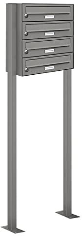 AL Briefkastensysteme 4er Briefkasten als Standbriefkasten, 4 Fach Briefkastenanlage in Aluminiumgrau RAL 9007 Postkasten modern