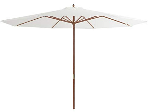 Festnight Parasol avec mât Parasol de Jardin en bois Parasol d'extérieur Parasol pour Patio Balcon Parasol de plage 350 cm Blanc sable