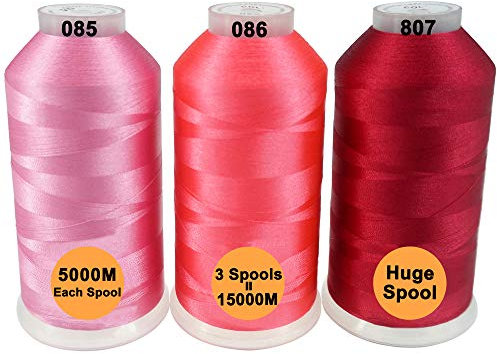 New brothread 3er Set Pink/Rosa/Karminrot Farben Polyester Maschinen Stickgarn Riesige Spule 5000M für alle Stickmaschine