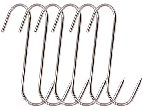 RJWKAZ Meat Hooks S Hooks Stainless Steel Poultry Hook BBQ Grill Cooking Smoker Hook Tool (5 Inch-6 Pack)