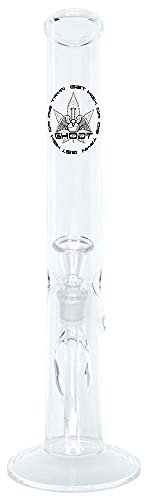 GHODT Bong aus Glas 40cm 50mm Durchmesser - 18.8 Chillum - Glasbong leicht abgewinkelt - großer Standfuß - inklusive Sieb