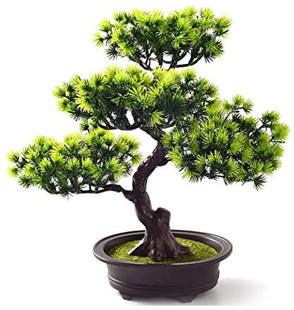 AMITD Bonsai Baum Künstlich,Künstliche Grün Bonsai Kunstpflanze mit Brown Topf, Tischdeko für Hochzeit/Büro/Zuhause Dekoration Green,C1