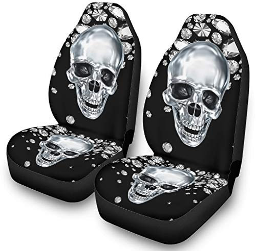 Diamant Schädel Totenkopf Autositzbezüge Universal Vordersitz Sitzbezüge 3D Digital Auto-Sitzbezug Set Auto Vordersitze Für SUV Truck White OneSize