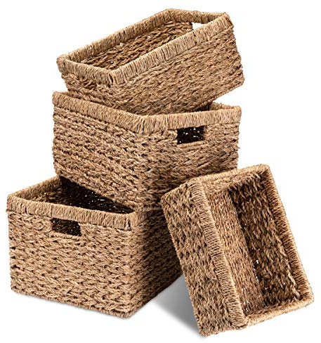 Decorasian Aufbewahrungskorb Regalkorb, geflochten aus Seegras - sehr stabil - 4er Set groß bis klein